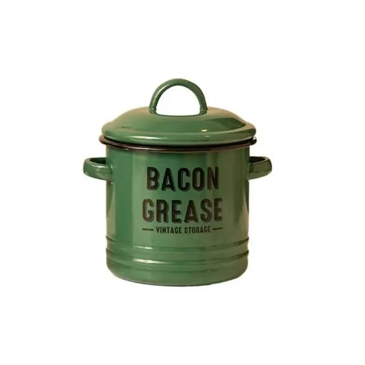 1Pc, Oil Pot, Enamel Grease Container with Lid, Vintage Large Capacity Oil Storage Canister, Rustic Kitchen Decor